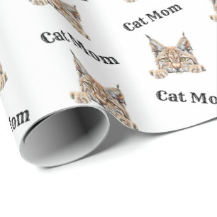 Papel De Presente Mãe de Gato Espiando Desert Lynx Padrão Repetitivo