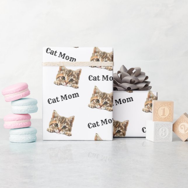 Papel De Presente Mãe de Gato Espiando Munchkin Padrão Repetitivo (Chá de bebê)
