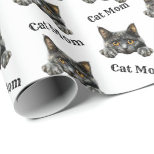 Papel De Presente Mãe de Gato Espiando Padrão Repetitivo Cymric