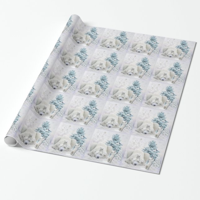 Papel De Presente Mãe de Urso Polar Cansado com Bebês (Desenrolado)