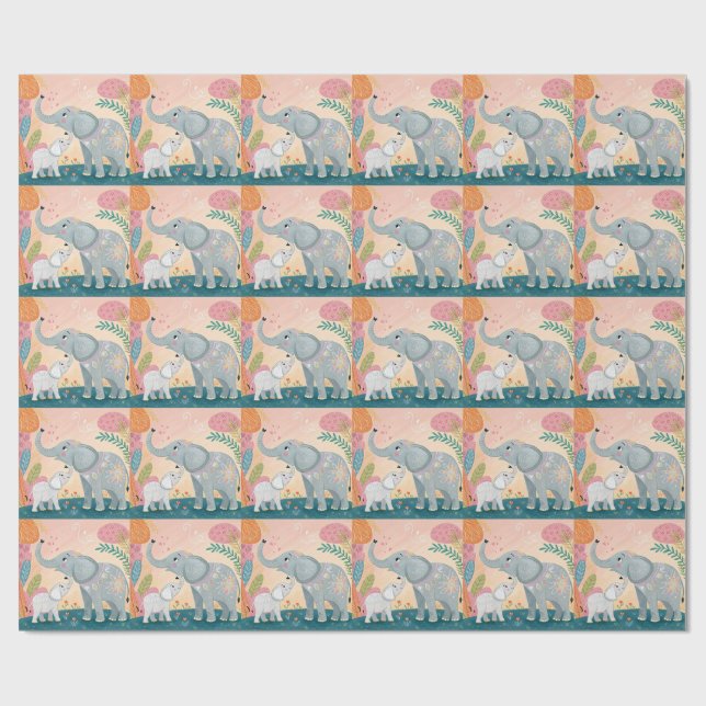 Papel De Presente Mãe Elefante e Bebê (Aberto)
