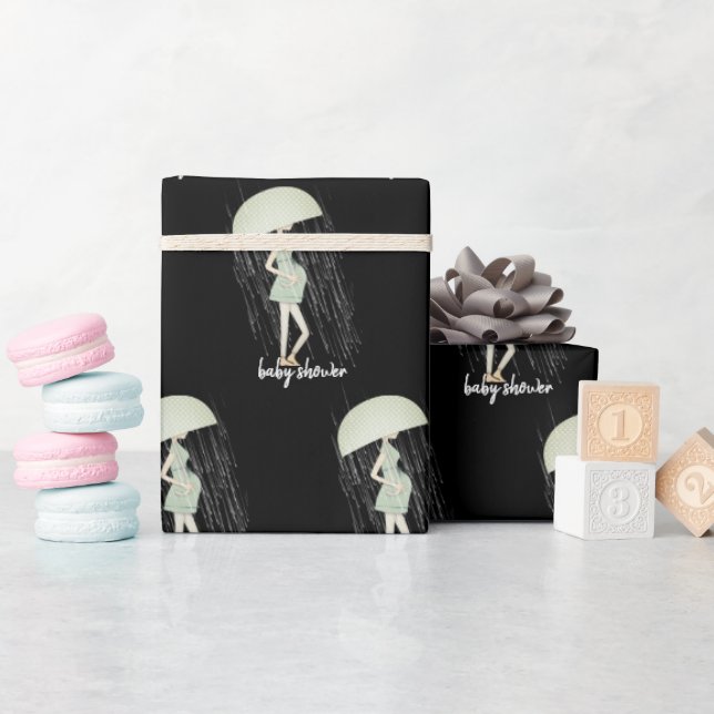 Papel De Presente Mãe Esperança com Guarda-Chuva (Chá de bebê)