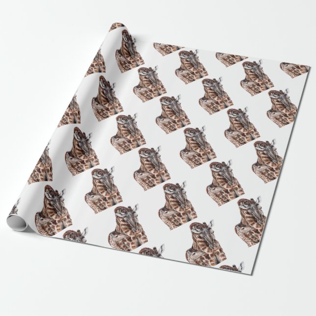 Papel De Presente Mãe Girafa com Baby Giraffe (Desenrolado)