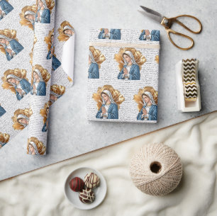 Papel De Presente Mãe Maria Dourada Auroa Floral Católica Cristã