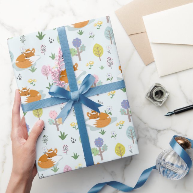 Papel De Presente Mãe Raposa Bebê Raposa Dormindo Na Floresta (Presentear)