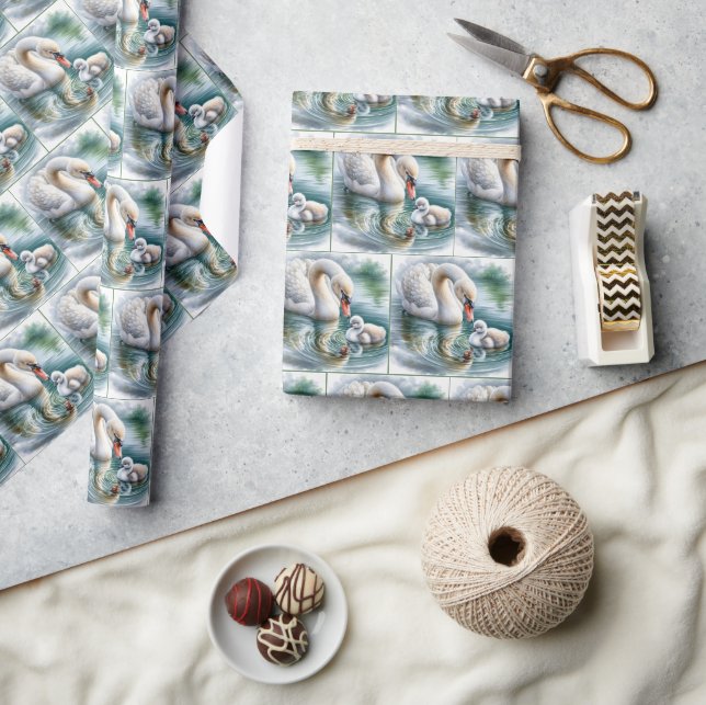 Papel De Presente Mãe Swan com Cygnet (Artesanato)