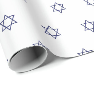 Papel De Presente Magen David marinho padrão branco azul Hanukkah