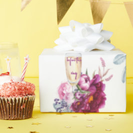 Papel De Presente Magenta Floral Champagne Antes do Anel Casamento 