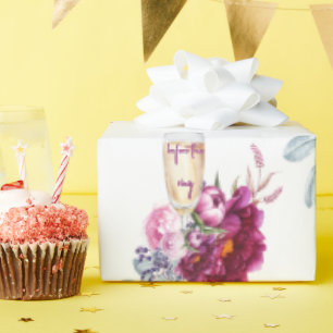 Papel De Presente Magenta Floral Champagne Antes do Anel Casamento 