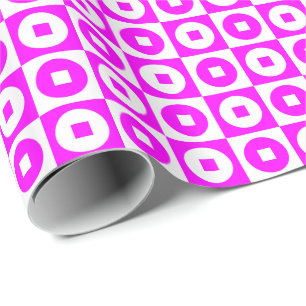 Papel De Presente Magenta Rosa e Branco Quadrado Círculo