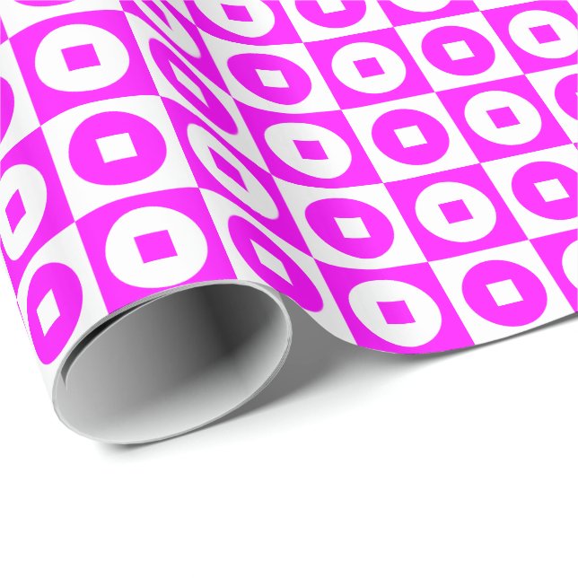 Papel De Presente Magenta Rosa e Branco Quadrado Círculo (Ponta do rolo)