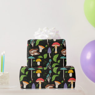 Papel De Presente Magia da Floresta Profunda: Padrão de Cogumelos Co