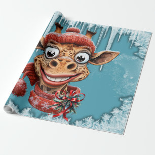 Papel De Presente Magia de inverno com uma girafa de desenho animado