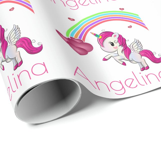 Papel De Presente Magical Rainbow Unicorn Personalizado (Ponta do rolo)