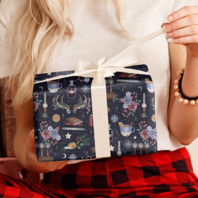 Papel De Presente Magical Yule Log Winter Solstice Wicca Nature (Criador carregado)