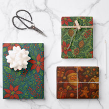 Papel de Presente Mágico de Azevinho e Papai Noel
