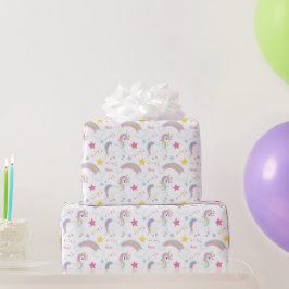 Papel De Presente Magnético Rainbow Unicorn Birthday Personalizado
