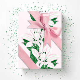 Papel De Presente Magnólia Balançando em Rosa e Verde
