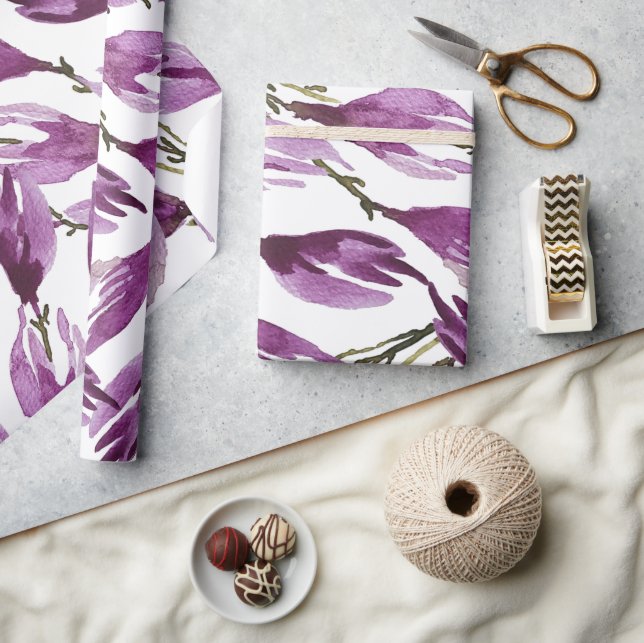 Papel De Presente Magnolia Purple Violet Watercolor (Artesanato)