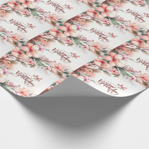 Papel De Presente Magnolia Rosa Blossomas e Pássaros Feliz Aniversár
