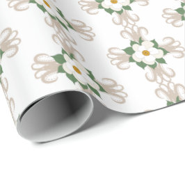 Papel De Presente Magnolias em Crosses - Padrão Floral Greige | Bran