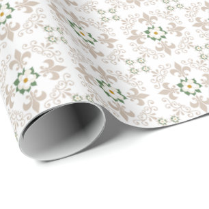 Papel De Presente Magnolias Fleur de Lis Pattern - Greige Branco