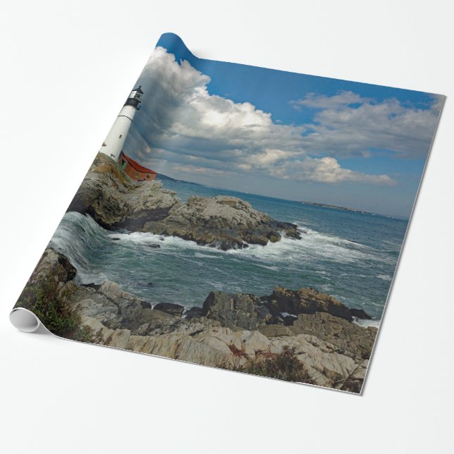 Papel De Presente Maine Portland Head Lighthouse Foto (Desenrolado)