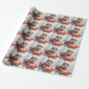Papel De Presente Malamute do Alasca em Trenó Deixe Nevar Natal