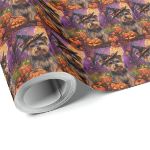 Papel De Presente Malandro Biewer Terrier Halloween Witch E Pumpkin