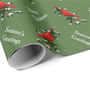 Papel De Presente Male Red Cardinal e Holly Green