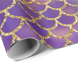 Papel De Presente Maledicação da Sereia Escala Verde Roxo Azul Doura