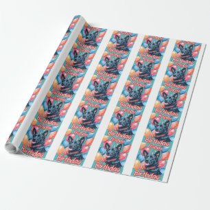 Papel De Presente Malinoi Belga com Balões de Aniversário