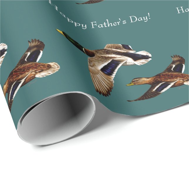 Papel De Presente Mallard Ducks em Teal de Voo (Ponta do rolo)