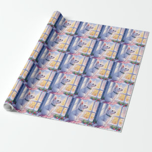 Papel De Presente Maltês Aconchegante pela Janela Nevada Arte de Cac