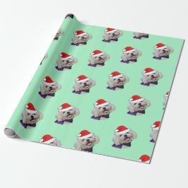 Papel De Presente Maltês com Santa Hat
