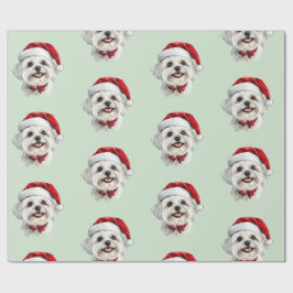 Papel De Presente Maltese Dog with Santa Hat
