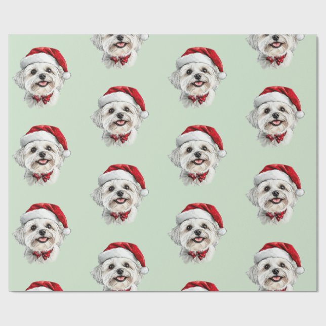 Papel De Presente Maltese Dog with Santa Hat (Aberto)