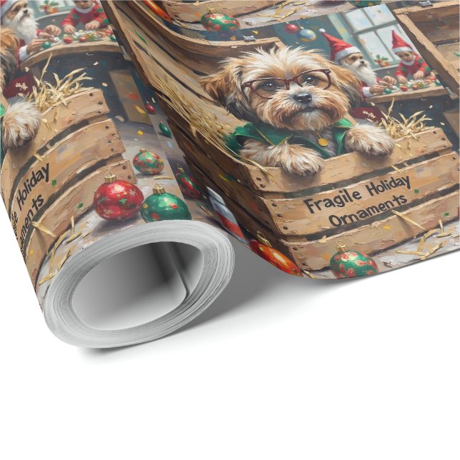 Papel De Presente Malti Tzu Christmas Ornament Inspector Holiday (Ponta do rolo)
