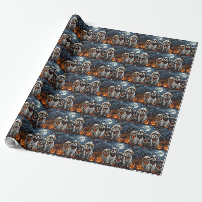 Papel De Presente Malti Tzu Halloween Assustador (Desenrolado)