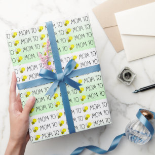 Papel De Presente Mamã a ser, verde bonito do zangão/amarelo