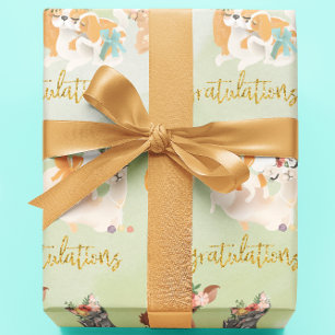 Papel De Presente Mama de Baby Shower Animais Bebês Parabéns