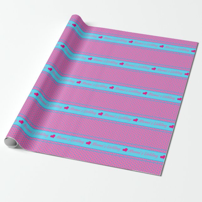 Papel De Presente Mama`s Liebling Rosa blaue Herzen (Desenrolado)