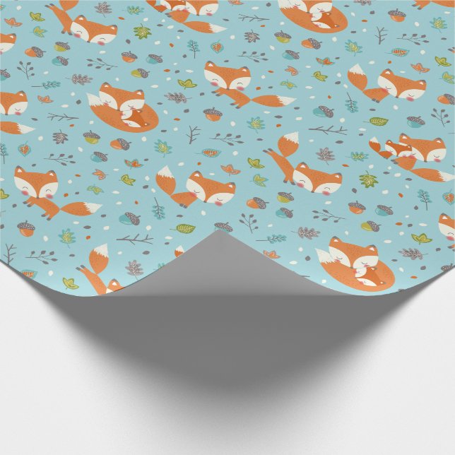 Papel De Presente Mamãe outono fofa e raposa bebê em azul (Ponta)