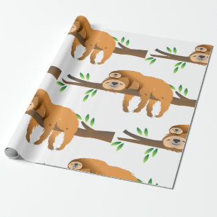 Papel De Presente Mamãe Sloth e Bebê Descansando em uma ramificaç