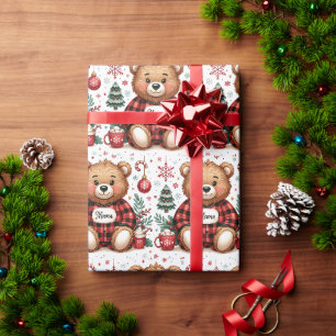 Papel De Presente Mamãe Urso Xmas Natal Plaid Búfalo