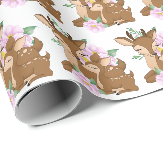 Papel De Presente Mamães de pata e festas com veado para bebês (Ponta do rolo)