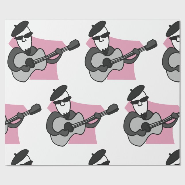 Papel De Presente Man Wearing Beret Playing Acoustic Guitar (Aberto)