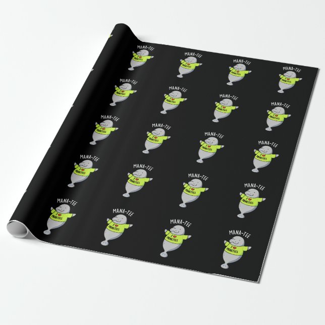 Papel De Presente Manatee Funny Animal Pun Dark BG (Desenrolado)