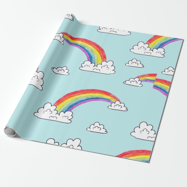 Papel De Presente Manchas de arco-íris e nuvens sem costura (Desenrolado)