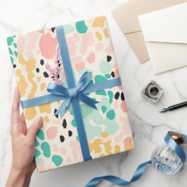 Papel De Presente Manchas de leopardo em verde coral pastel